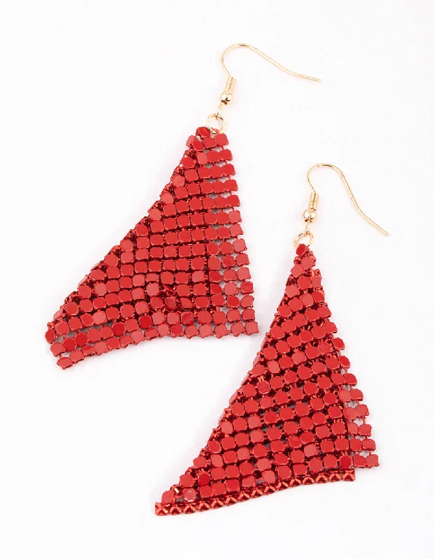 Affordable gold ladies earrings-Red Basic Chainmail Drop Earrings