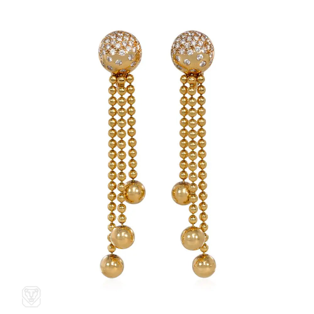 Fashionable dangle earrings-Gold and diamond Nouvelle Vague earrings. Cartier, Paris