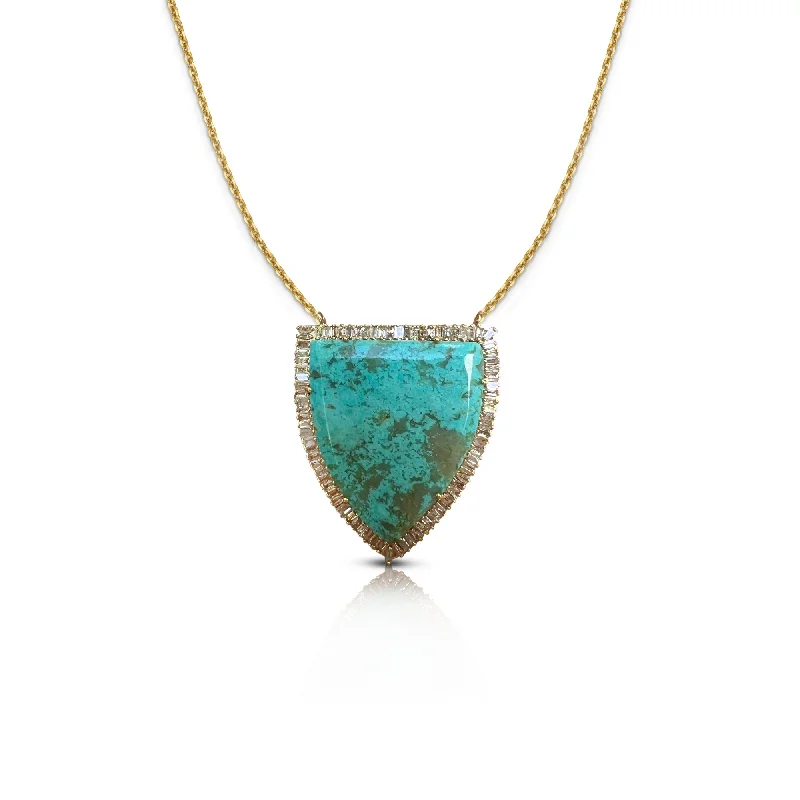 Ladies necklaces with emerald stones-14k Turquoise Shield Necklace 1