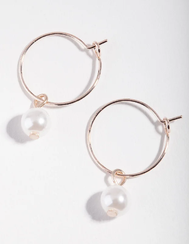 Vintage-inspired diamond ladies earrings-Rose Gold Mini Fine Pearl Hoop Earrings