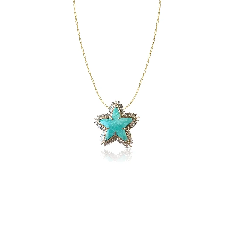 Custom design ladies necklaces-14k Turquoise Star Charm Necklace