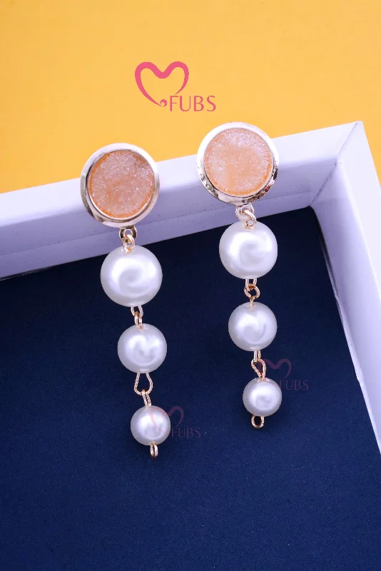 Rose gold stud earrings for women-Gold Dangling Long White Pearl Earrings