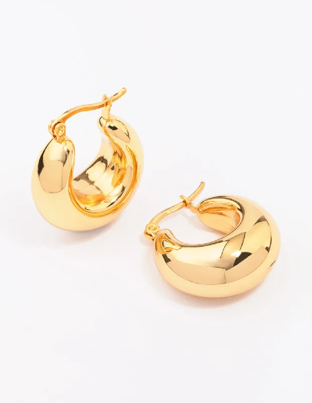 Colorful gemstone ladies earrings-Waterproof Gold Plated Stainless Steel Full Bubble Hoop Earrings