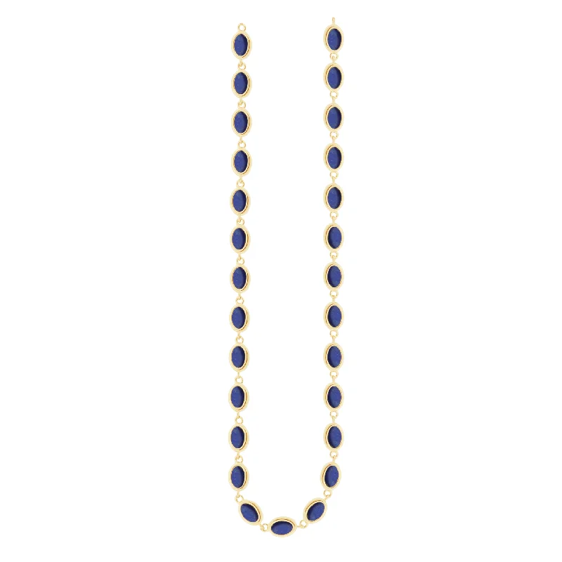 Luxury diamond ladies necklaces-Lapis Gemstone Gold Oval Link Necklace