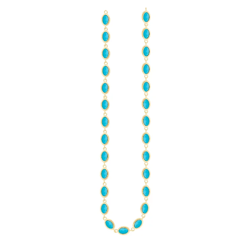 Bold gemstone ladies necklaces-Turquoise Cabochon Gold Oval Link Necklace