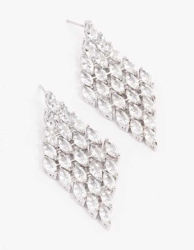 Elegant diamond drop earrings-Silver Cubic Zirconia Teardrop Stone Drop Earrings