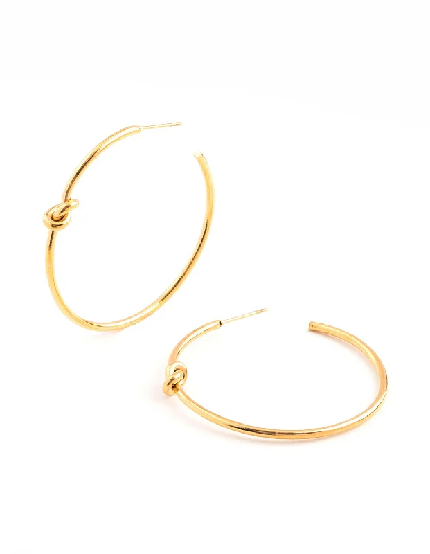 Dangle ladies earrings for parties-Waterproof Gold Plated Stainless Steel Classic Knotted Hoop Earrings