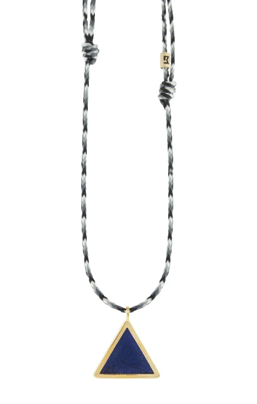 Modern ladies necklaces with diamonds-Gold Lapis Triangle Pendant on Adjustable Cord Necklace