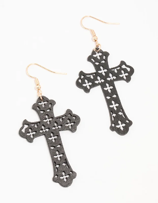 Fashionable ladies earrings with pearls-Winged Cut Out Cross Drop Earrings