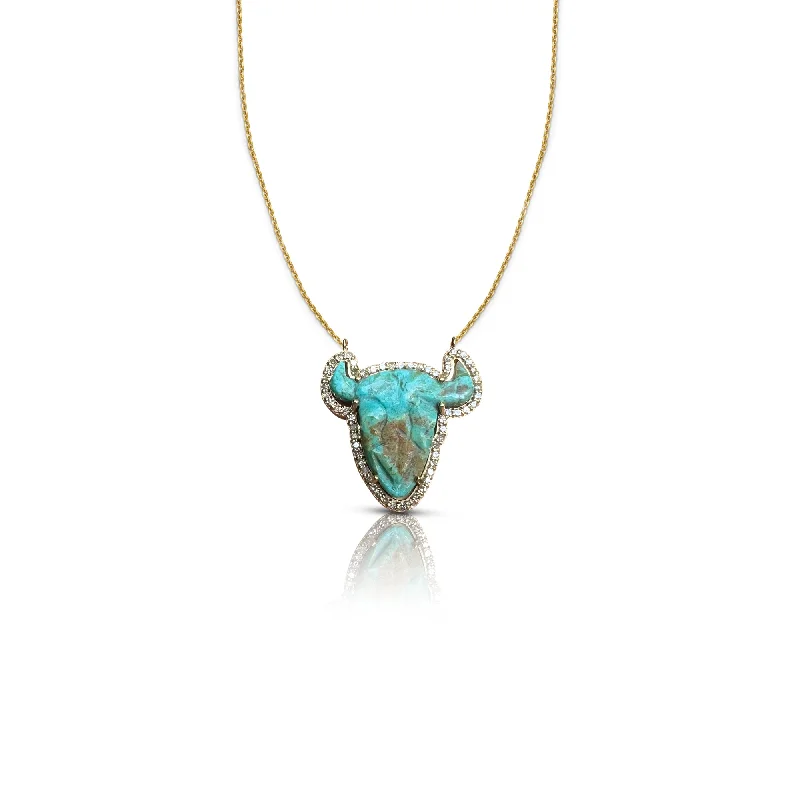 Elegant ladies necklaces for evening wear-14k Turquoise Bull Necklace