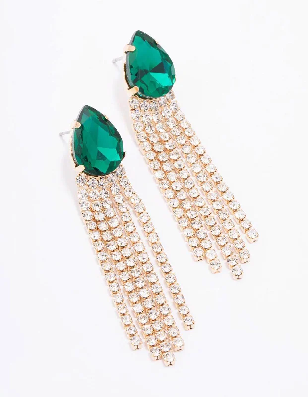 Elegant diamond drop earrings-Gold Emerald Cup Chain Drop Earrings