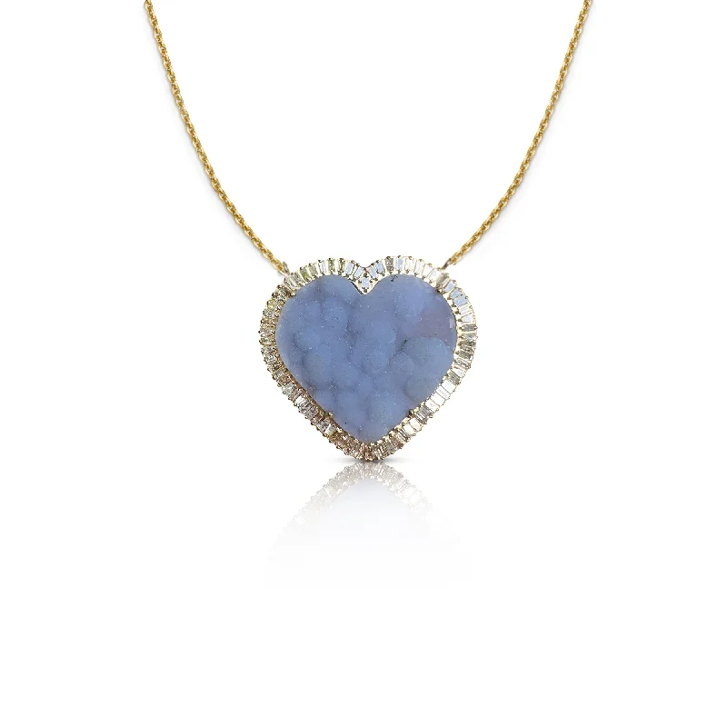 Unique ladies necklaces with stones-14k Druzy Baguette Heart Necklace