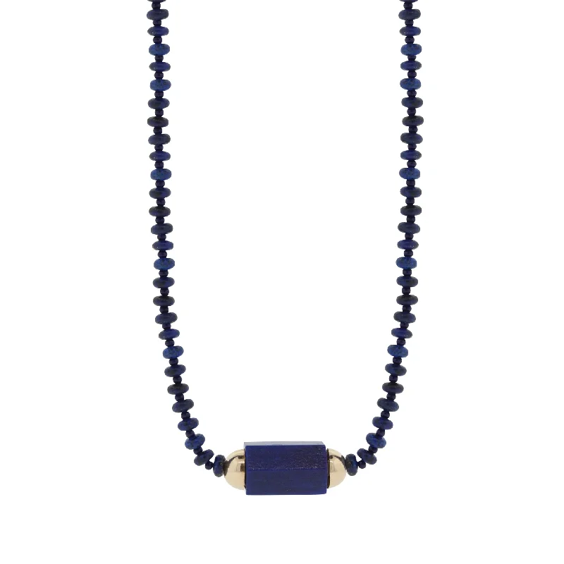 Silver ladies necklaces for casual wear-Lapis Hexagon Bolt Beaded Necklace