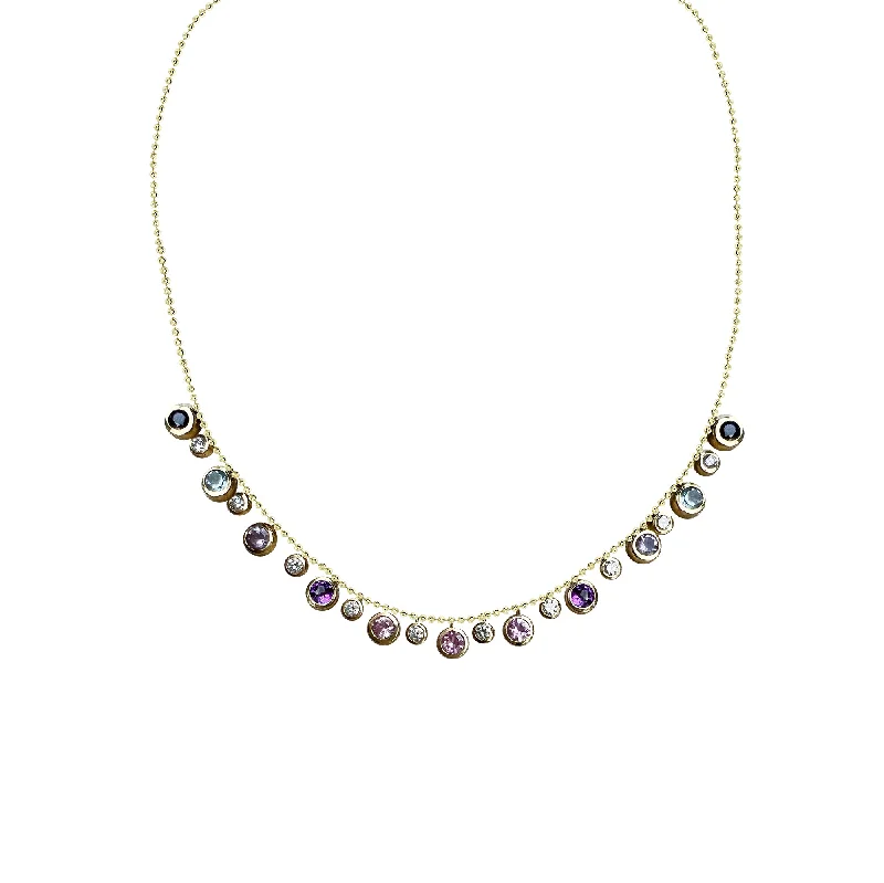 Classic pearl ladies necklaces-14k Diamond and Rainbow Stone Dangle Necklace