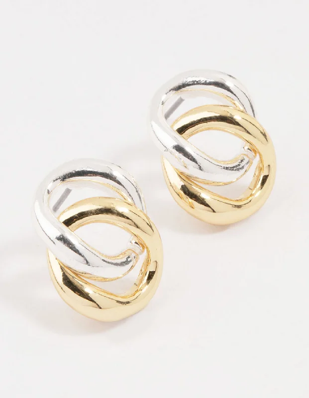 Dangle ladies earrings for parties-Mixed Metals Circle Stud Earrings