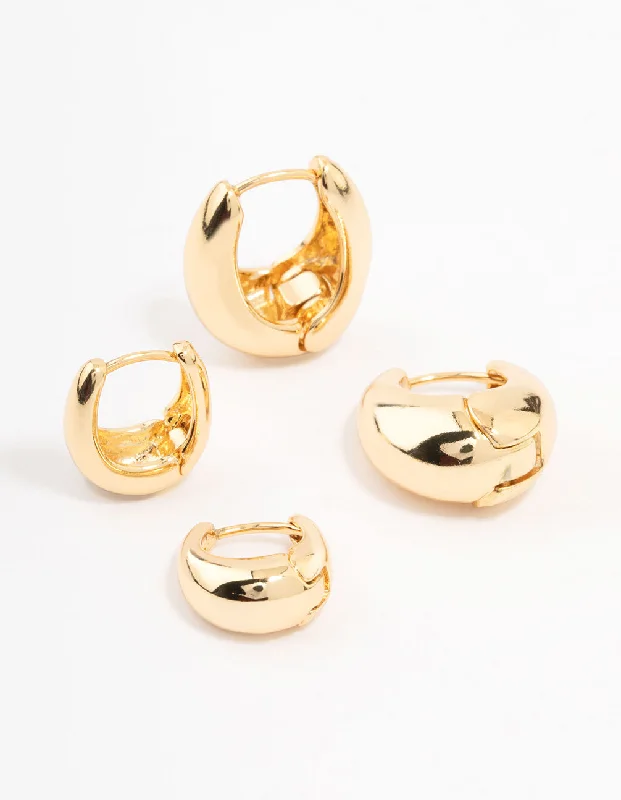 Classic pearl ladies earrings-Gold Plated Small & Medium Oval Huggie Earrings