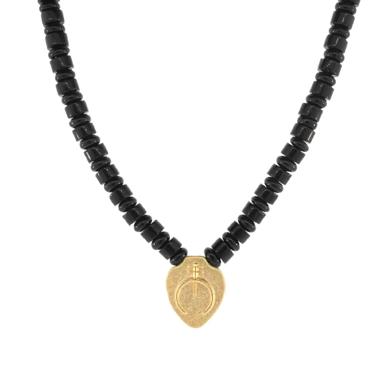 Vintage-inspired ladies necklaces-Naja Shield Pendant on Onyx Beaded Necklace