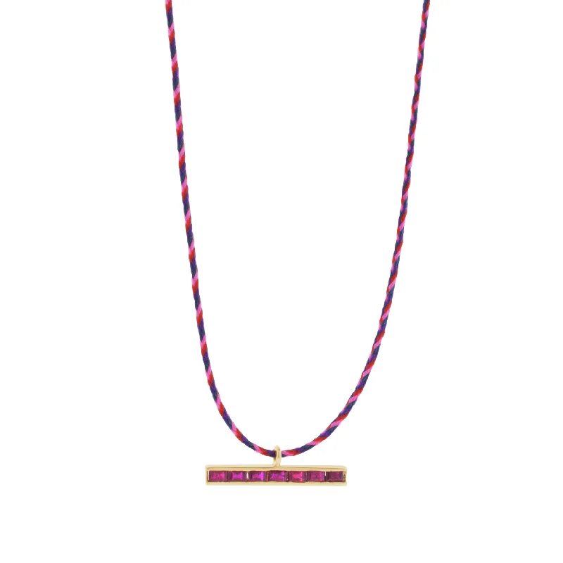 Fashionable layered ladies necklaces-Ruby Baguette ID Bar on Cord Necklace