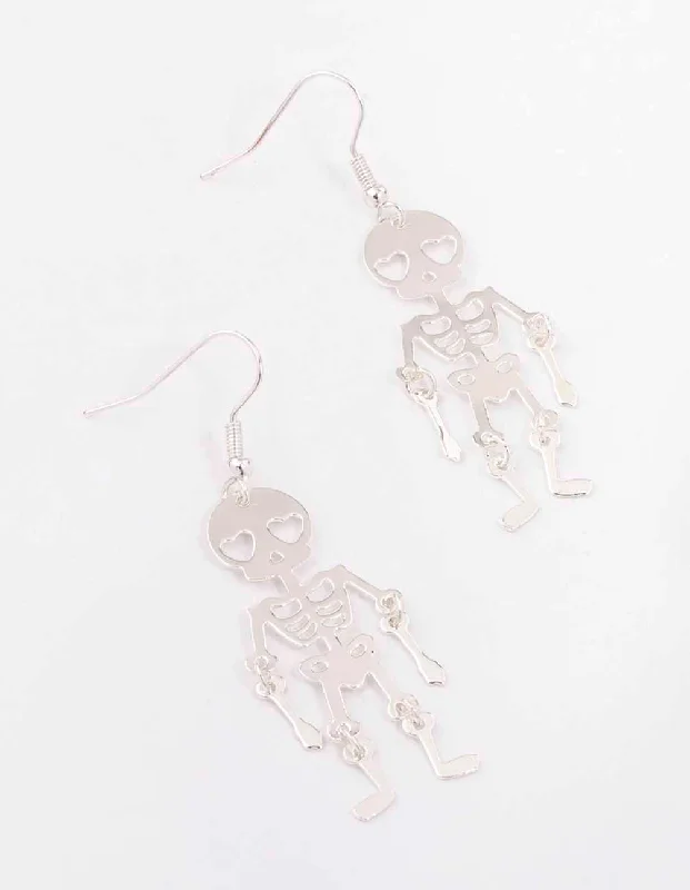 Handcrafted ladies earrings with gemstones-Silver Skeleton Drop Earrings