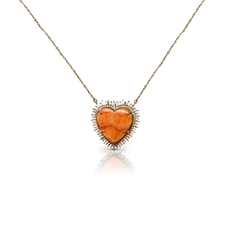 Elegant sapphire ladies necklaces-14k Diamond and Spiney Oyster Shell Heart Necklace