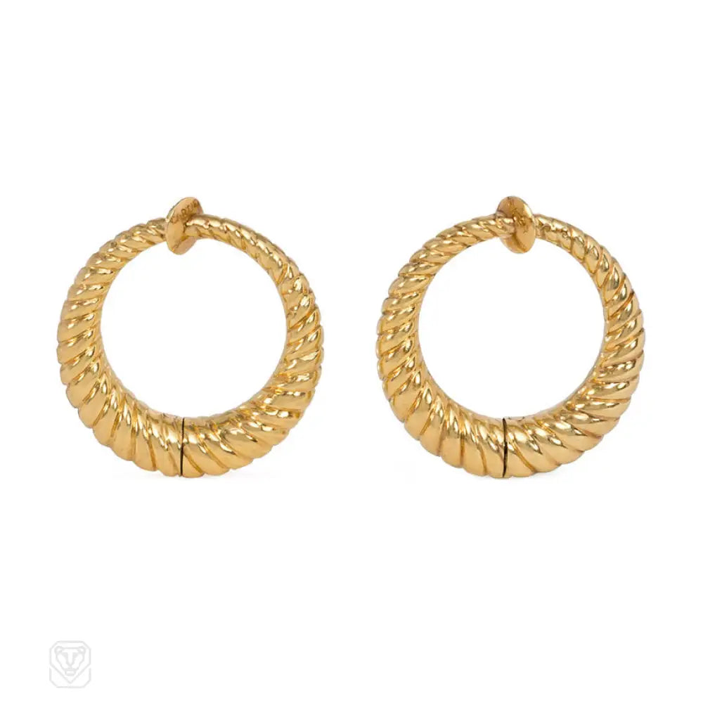 Gold ladies earrings for daily wear-Cartier gold reeded hoop earrings