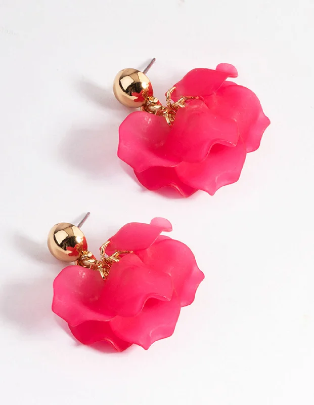 Vintage style ladies earrings-Fuchsia Mini Multi Petal Drop Earrings