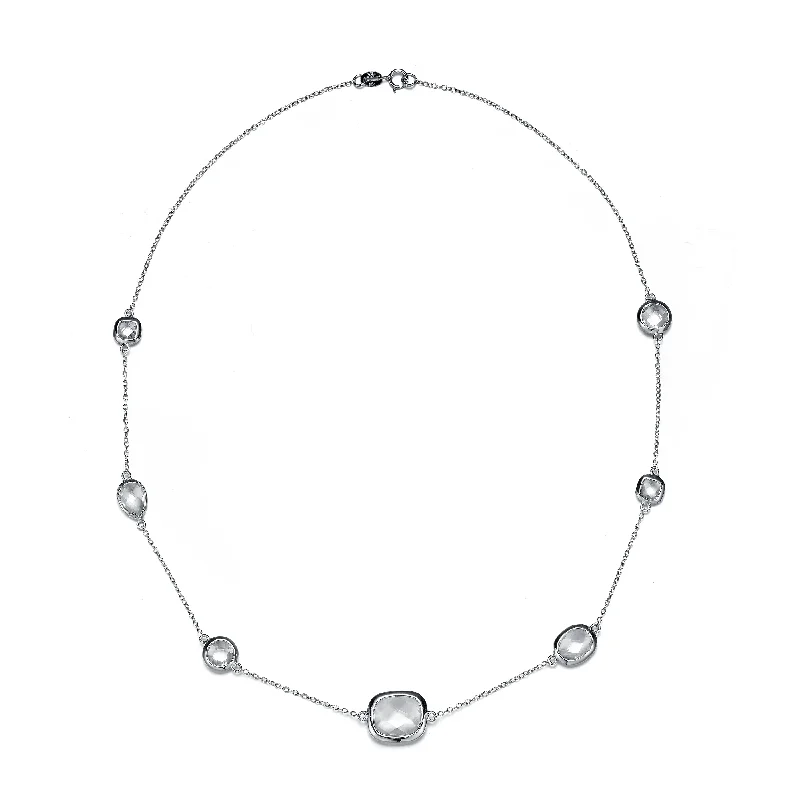 Women's necklaces with large pendants-C.Z. Sterling Silver Rhodium Plated Square Shape Beads Necklace