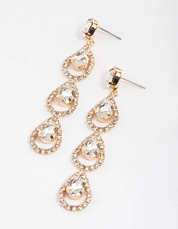 High-quality ladies earrings with diamonds-Gold Halo Teardrop Earrings