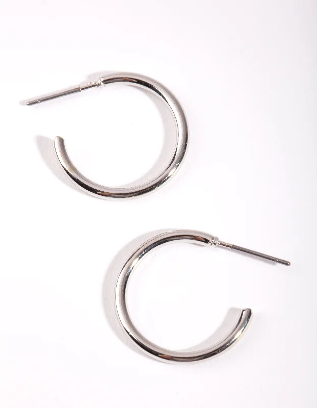 Unique design ladies earrings-Silver Small Plain Hoop Earrings