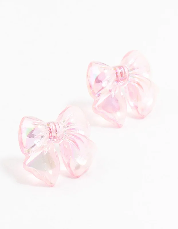 Handcrafted gold ladies earrings-Plastic Holographic Puff Bow Stud Earrings