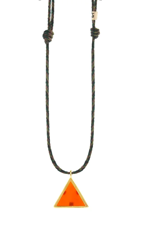 Adjustable ladies necklaces with pendants-Gold Carnelian Triangle Pendant on Adjustable Cord Necklace