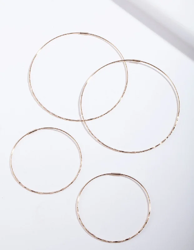 Sterling silver ladies earrings-Gold Textured Hoop Earring Pack