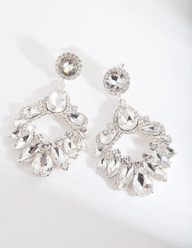 Large diamond ladies earrings-Silver Statement Gem Drop Earrings