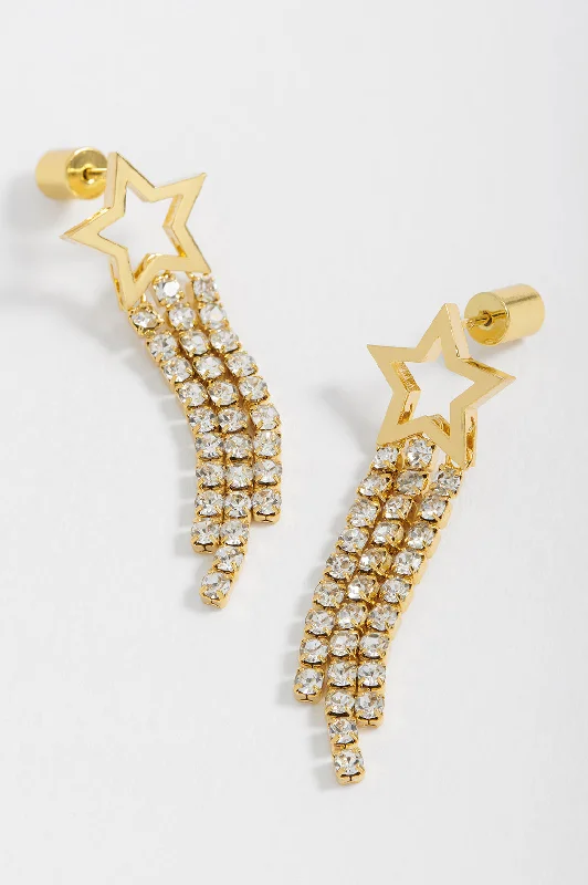 Elegant drop earrings for women-Star Tennis Chain Drop Stud Earrings