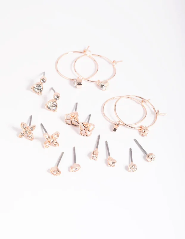 Custom ladies earrings with precious stones-Rose Gold Dainty Garden Stud Earring 8-Pack