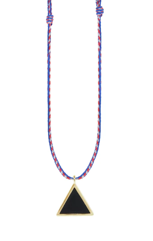 Long ladies necklaces with stones-Gold Onyx Triangle Pendant on Adjustable Cord Necklace