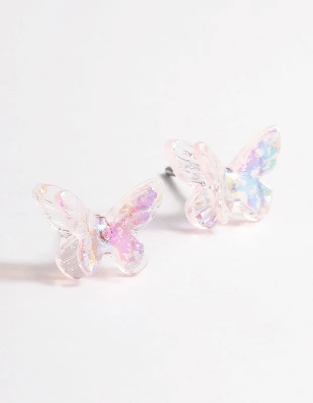 Beautiful vintage ladies earrings-Acrylic Pink Candy Butterfly Stud Earrings