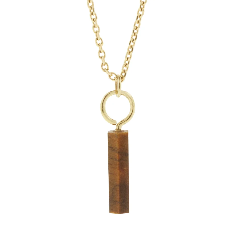 Diamond ladies necklaces for formal wear-TIger's Eye Hook Eye Screw Gemstone Pendant Necklace