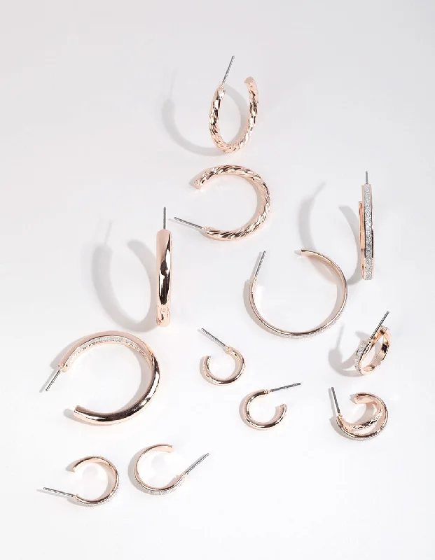 Large dangle earrings for women-Rose Gold Glitter Paper Earring 6-Pack