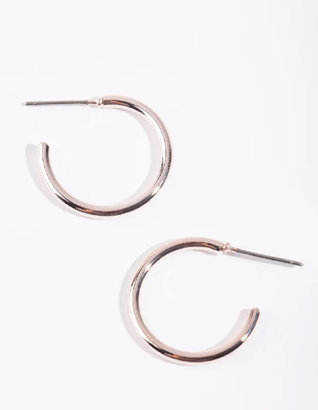 Statement earrings for women-Rose Gold Mini Plain Hoop Earrings