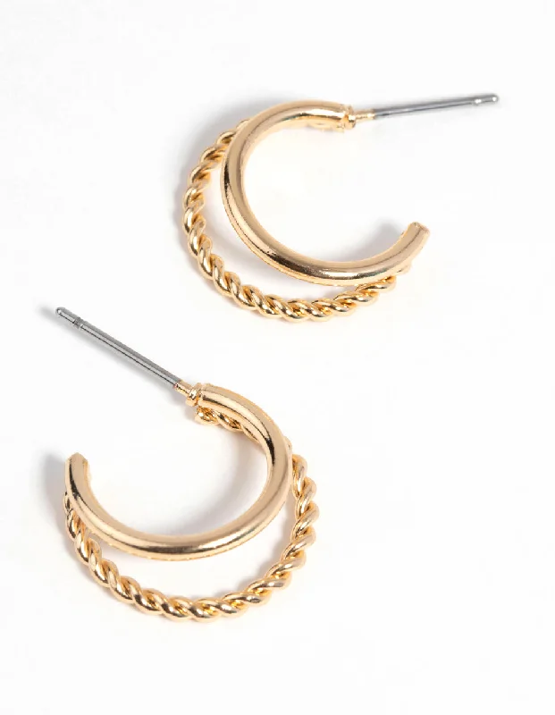 Vintage pearl earrings for ladies-Gold Twisted Huggie Hoop Earrings