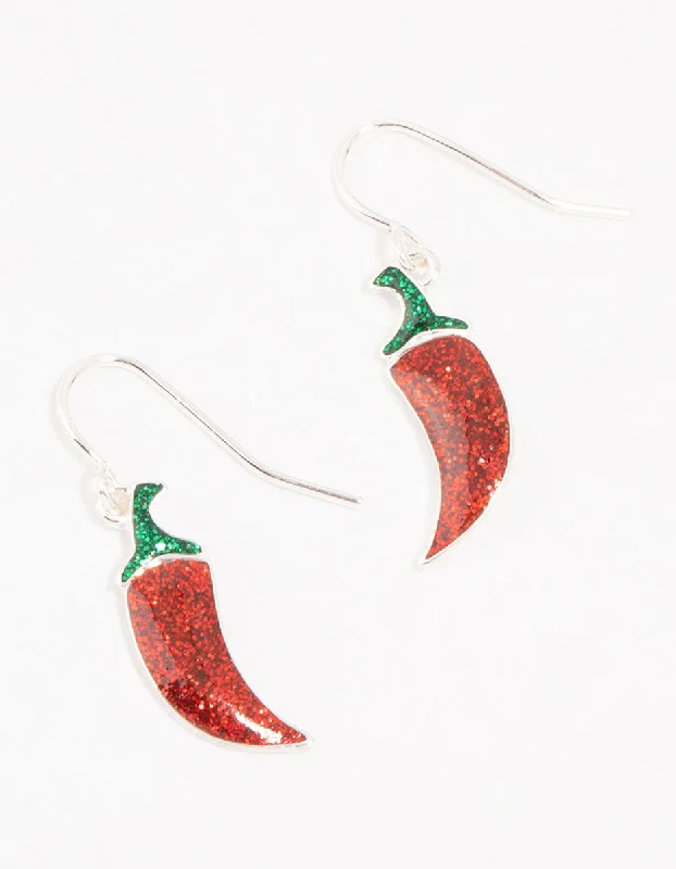 Large diamond ladies earrings-Red Chili Silver Drop Earrings