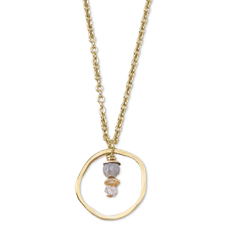 Simple chain ladies necklaces-Sunrise Moonstone and Gold Circle Necklace