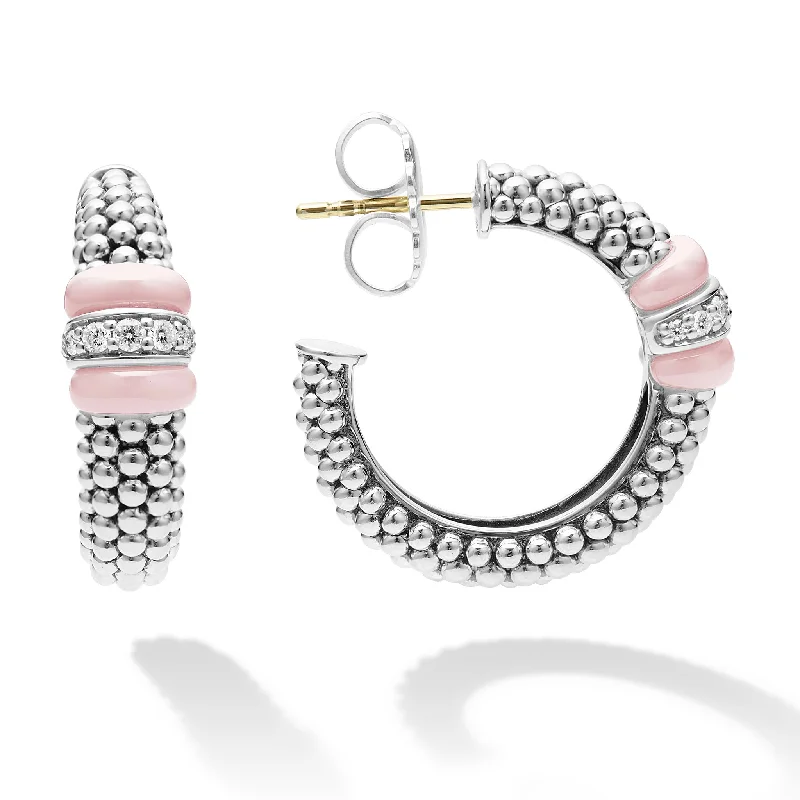 Modern crystal ladies earrings-Pink Caviar Ceramic Caviar Diamond Hoop Earrings