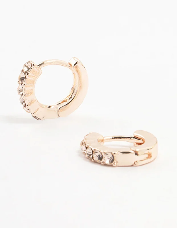 Classic pearl ladies earrings-Rose Gold Bohemia  Czech Crystal  Huggie Earrings