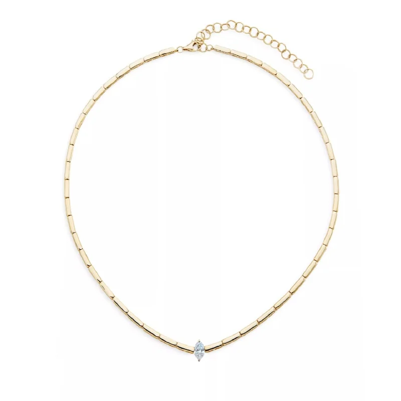 Elegant ladies necklaces for bridesmaids-14k Yellow Gold Marquise Diamond Necklace