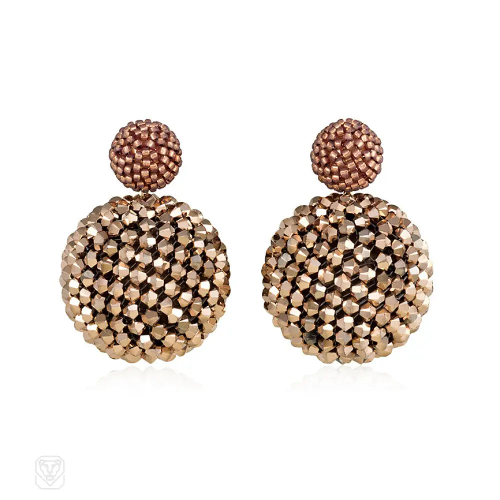 Bridal ladies earrings with diamonds-Large Double Bead Peach and Rose Gold Crystal Earrings