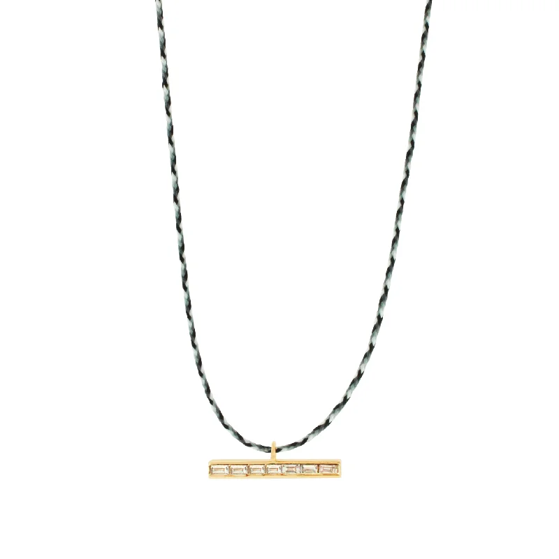 Gold-plated ladies necklaces-TLC Diamond Baguette ID Bar on Cord Necklace