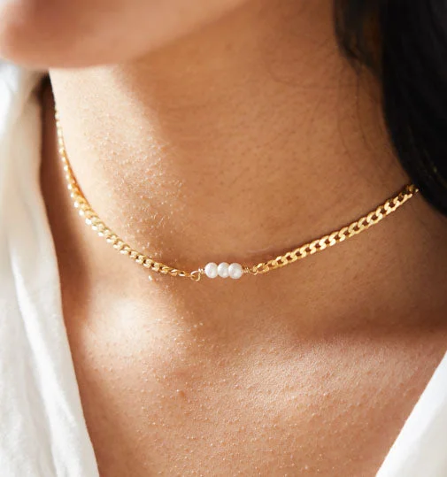 Custom ladies necklaces for weddings-Triple Pearl Choker Necklace