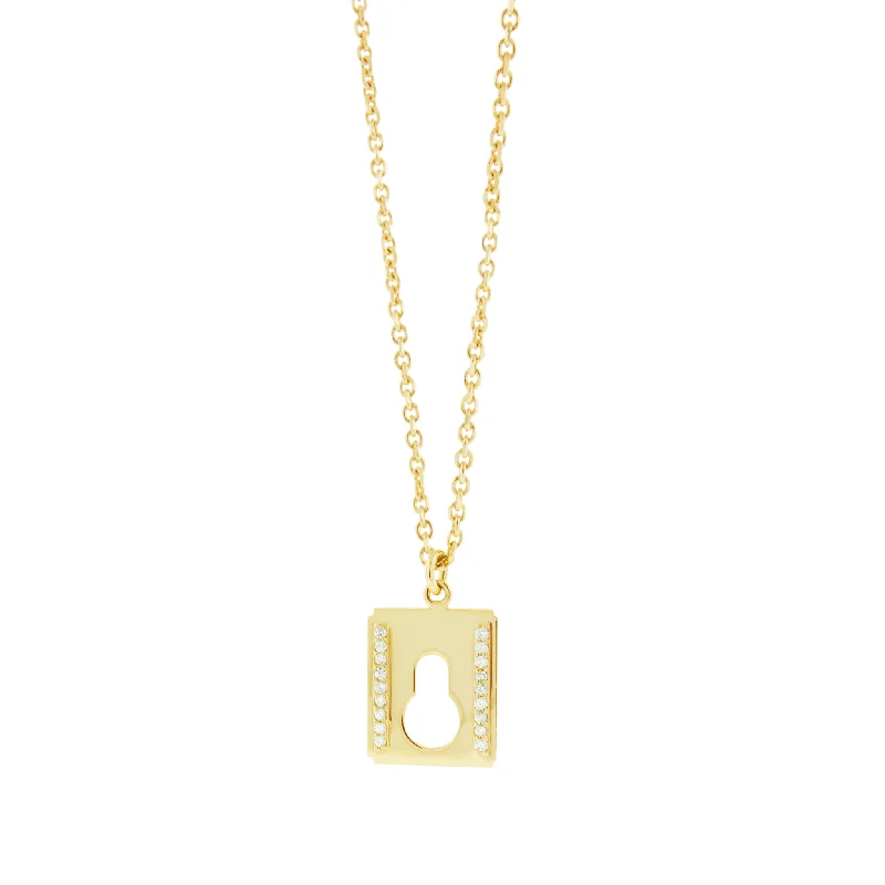 Classic gold ladies necklaces-Gold Lock Pendant Necklace with Diamonds